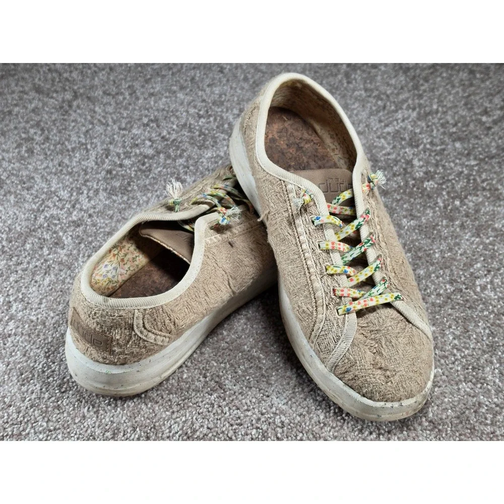 Hey Dude Knit Tan Floral Lace Slip On Sneakers Womens Size 10